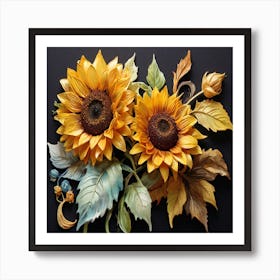 Yellow sunflower on black background Art Print