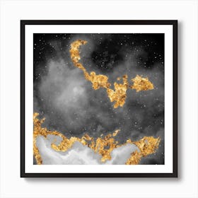 100 Nebulas in Space with Stars Abstract in Black and Gold n.022 Art Print
