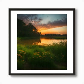 Sunset At The Lake 2 Art Print