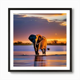 Elephant At Sunset 1 Art Print