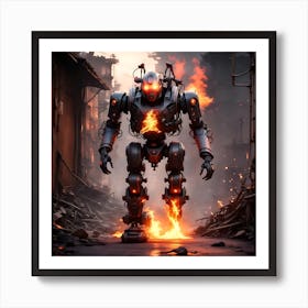 Robot On Fire Art Print