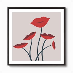 Red Poppy Lips Flowers Art Print