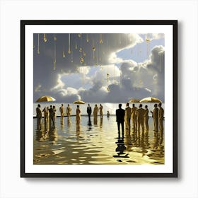 Golden Umbrellas Art Print