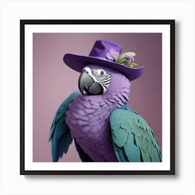 Purple Parrot In Hat Art Print