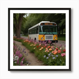 Default Bus Walks Among Flowers And Trees 0 1 Art Print