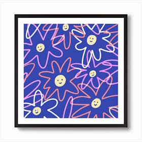 Smiley Flowers Square Art Print