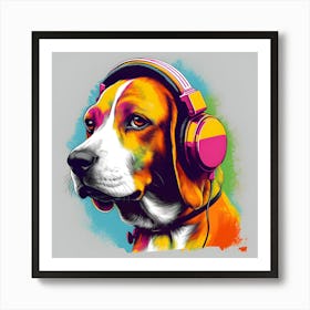 Beagle With Headphones Art Print