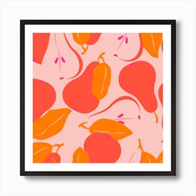 Pattern With Vibrant Pink Pears On Light Pink Square Art Print