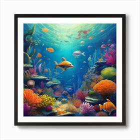 Underwater Coral Reef With Fishes Art Print