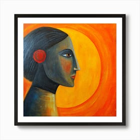 Woman In Front Of The Sun Art Print