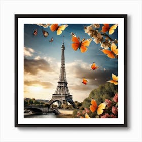 Butterflies Over The Eiffel Tower Art Print