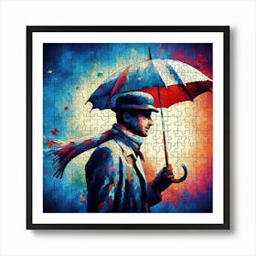 Abstract Puzzle Art French man with umbrella 2 Art Print