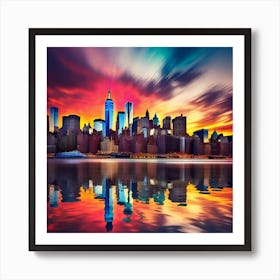 New York City Skyline At Sunset Poster