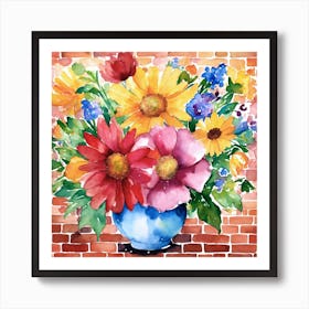 Watercolor Flowers In A Vase Art Print