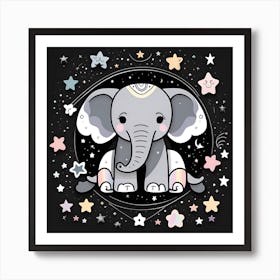 Cute Elephant With Stars 1 Art Print