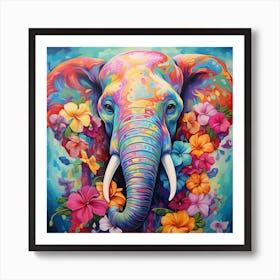 Elephant With Flowers Art Print