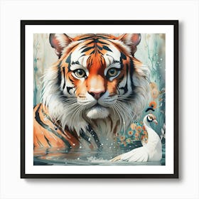 Tiger And Peacock 1 Art Print