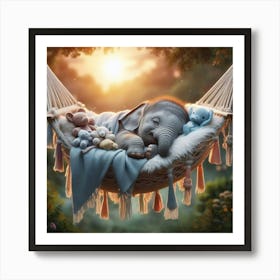 Baby Elephant Sleeping In A Hammock 2 Art Print