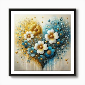 Heart shaped flowers acrylic art 10 Art Print