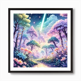 A Fantasy Forest With Twinkling Stars In Pastel Tone Square Composition 80 Art Print