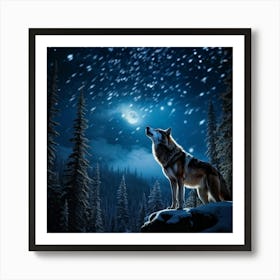 In The Midst Of The Untouched Midnight Wilderness A Wolf Ignites An Echo With Its Heart Wrenching H (1) 2 Art Print