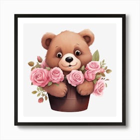 Teddy Bear With Roses 19 Art Print