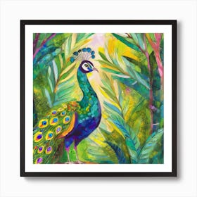 Peacock In The Jungle 3 Art Print