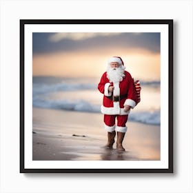 Santa Claus On The Beach Art Print