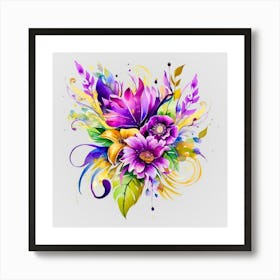 Watercolor Mardi Gras Flower Bouquets 12 Art Print