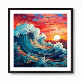 Ocean Waves At Sunset 1 Art Print