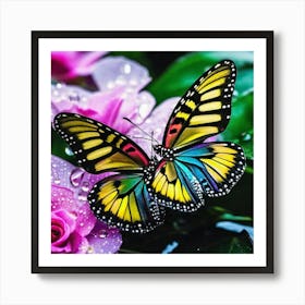 Butterfly On Roses 2 Art Print