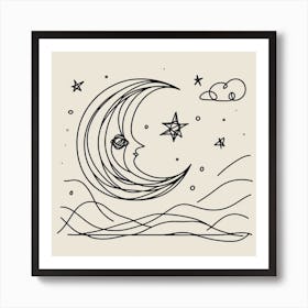 Moon and stars Picasso style 3 Art Print