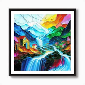 Abstract art of stained glass art landscape 17 Art Print