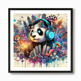 Panda Bear With Headphones 4 Art Print