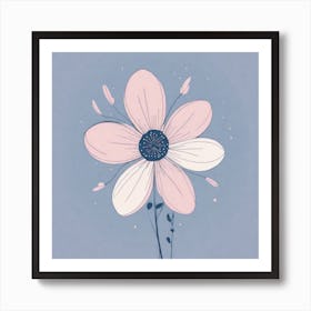 A White And Pink Flower In Minimalist Style Square Composition 386 Art Print