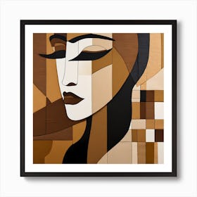 Patchwork Quilting Abstract Face Art with Earthly Tones, American folk quilting art, 1208 Art Print