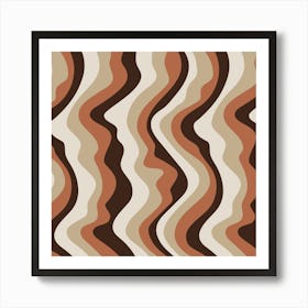 GOOD VIBRATIONS Groovy Mod Wavy Psychedelic Abstract Stripes in Retro Seventies Colours Coffee Brown Beige Cream Neutrals Rust Art Print