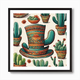 Seamless Pattern With Cactus Art Print