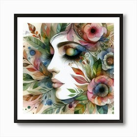 Woman'S Face With Flowers 1 Art Print