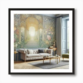 A William Morris Inspired Wallpaper Design Transforming A Modern Living Space, Style Victorian Watercolor 2 Art Print