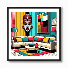 Pop Style Living Room With African Mask Art Print