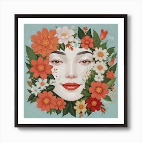 Flower face girl Art Print