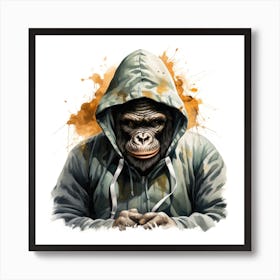 Watercolour Cartoon Gorilla In A Hoodie 1 Art Print