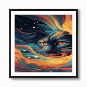 Cat In The Fire Art Print