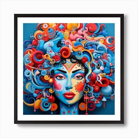 Girl With Colorful Hair Art Print