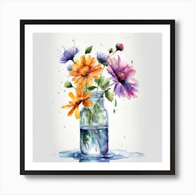 Watercolor Flowers In A Jar Art Print