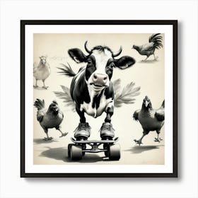 Cow On Skateboard 5 Art Print