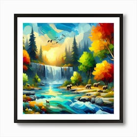 Waterfall In The Forest 5 Art Print