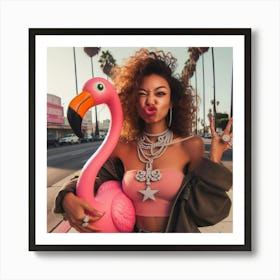 Pink Flamingo Baddie Art Print