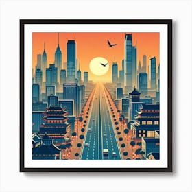Asian metropolis at sunset Art Print